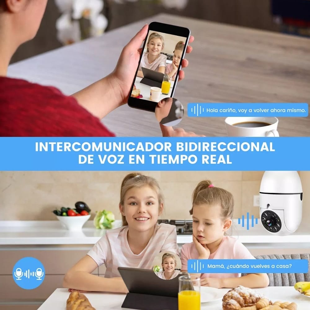 Cámara Vigilancia Wifi Foco Hd 360 grados Exterior/interior+socket