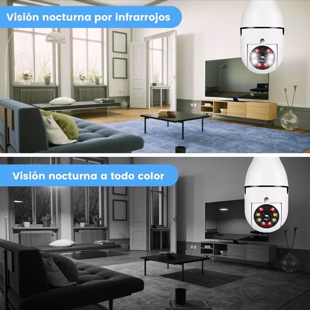 Cámara Vigilancia Wifi Foco Hd 360 grados Exterior/interior+socket