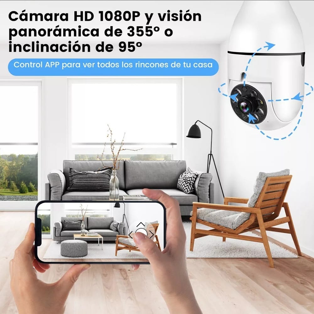 Cámara Vigilancia Wifi Foco Hd 360 grados Exterior/interior+socket