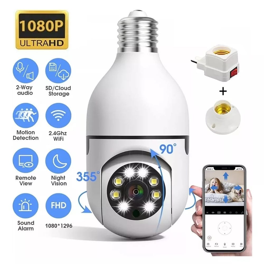 Cámara Vigilancia Wifi Foco Hd 360 grados Exterior/interior+socket