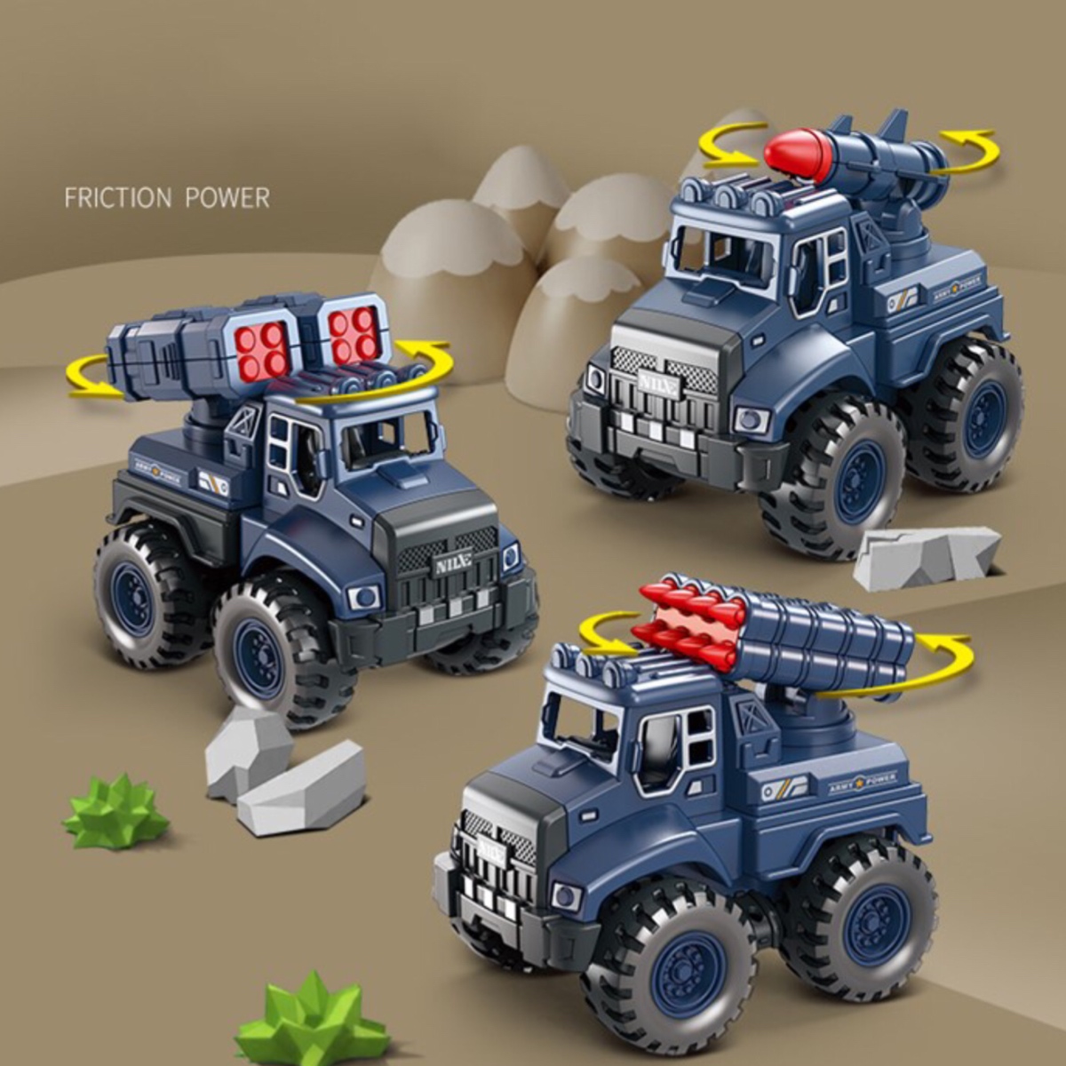 Camión Monster Militar Coche De Fricción Juguete Caja 3pz