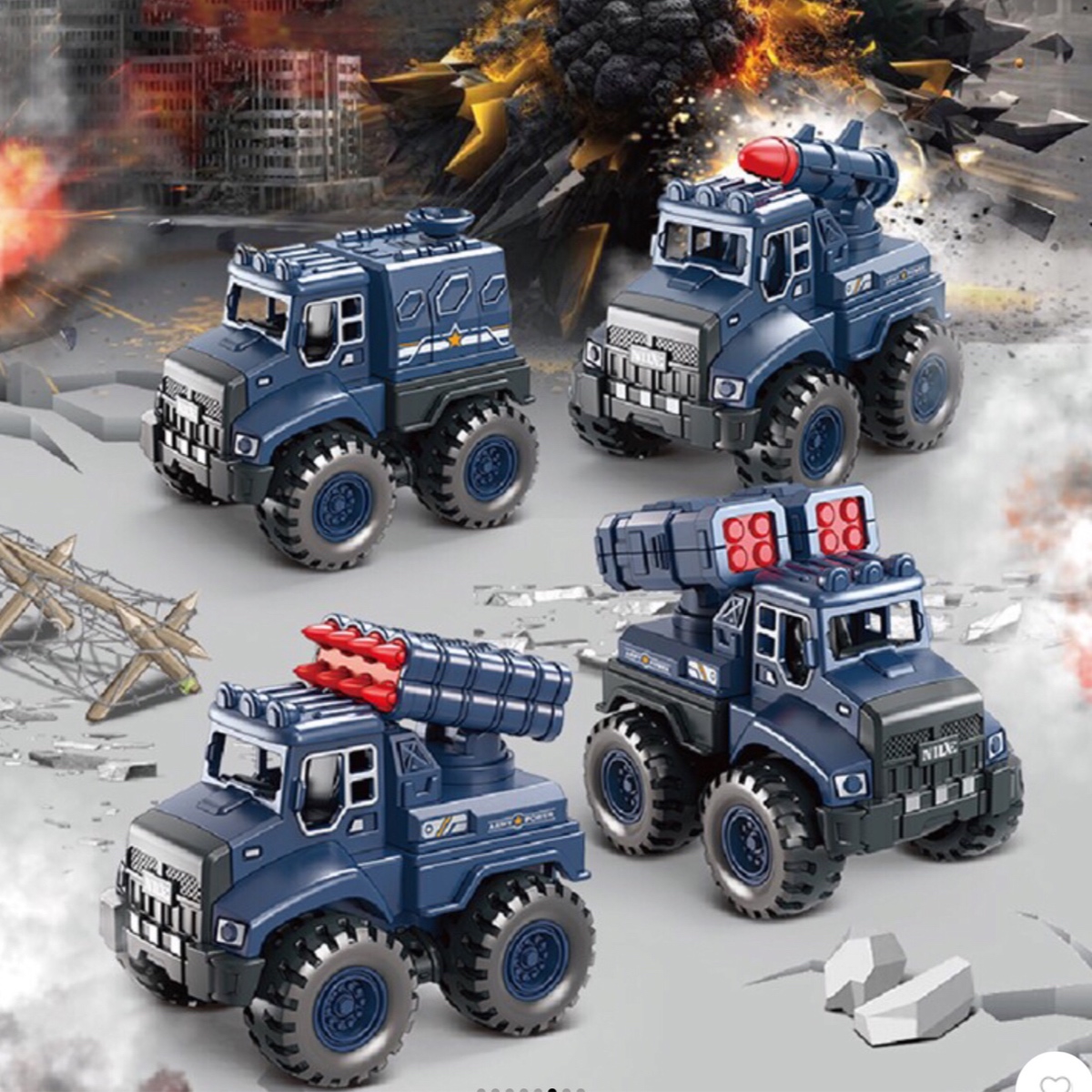 Camión Monster Militar Coche De Fricción Juguete Caja 3pz