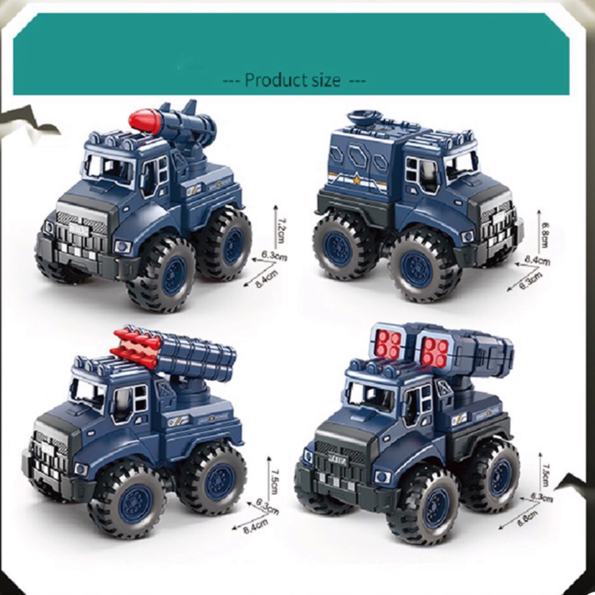 Camión Monster Militar Coche De Fricción Juguete Caja 3pz