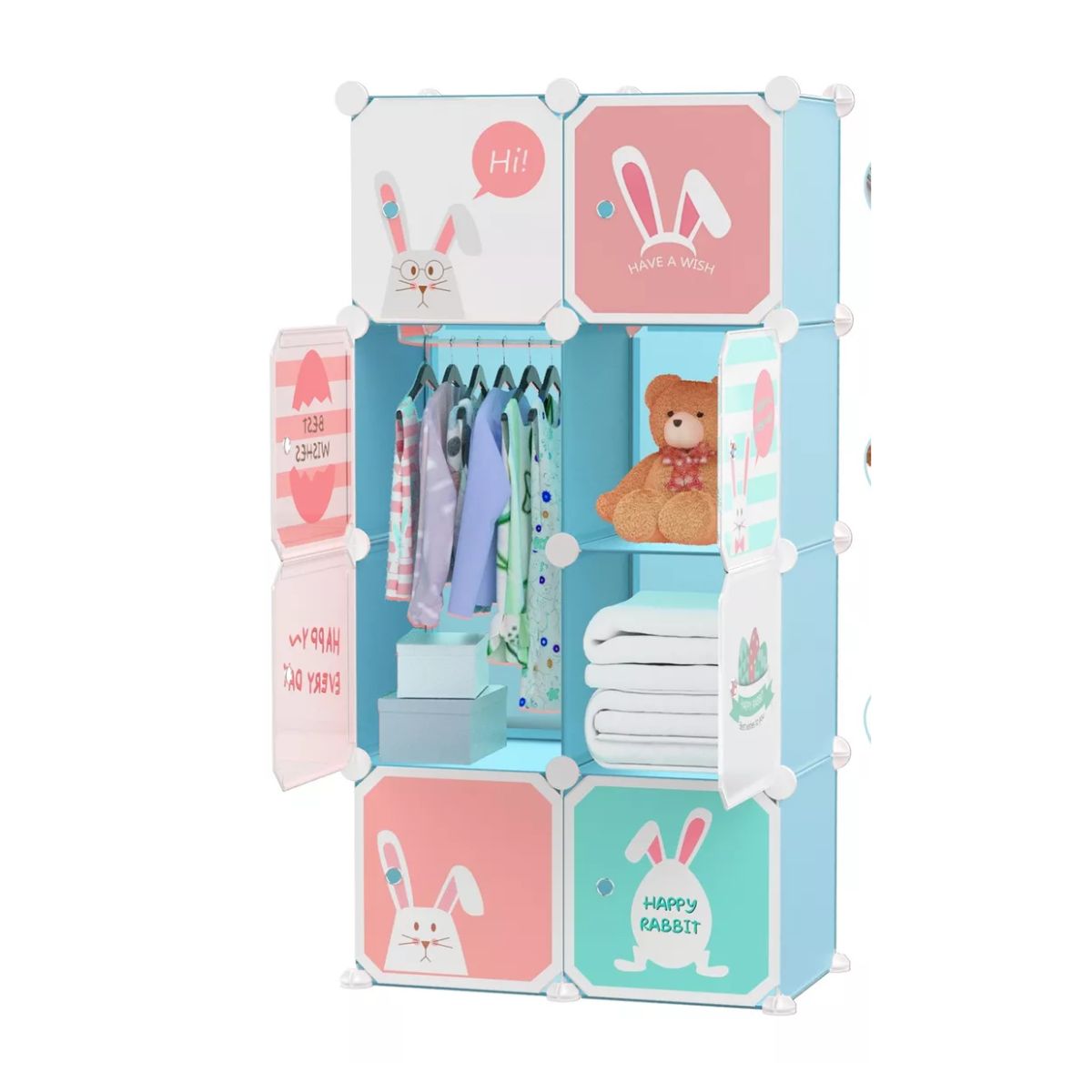 Closet Organizador Armario Plástico Portátil Dibujos Animado Azul