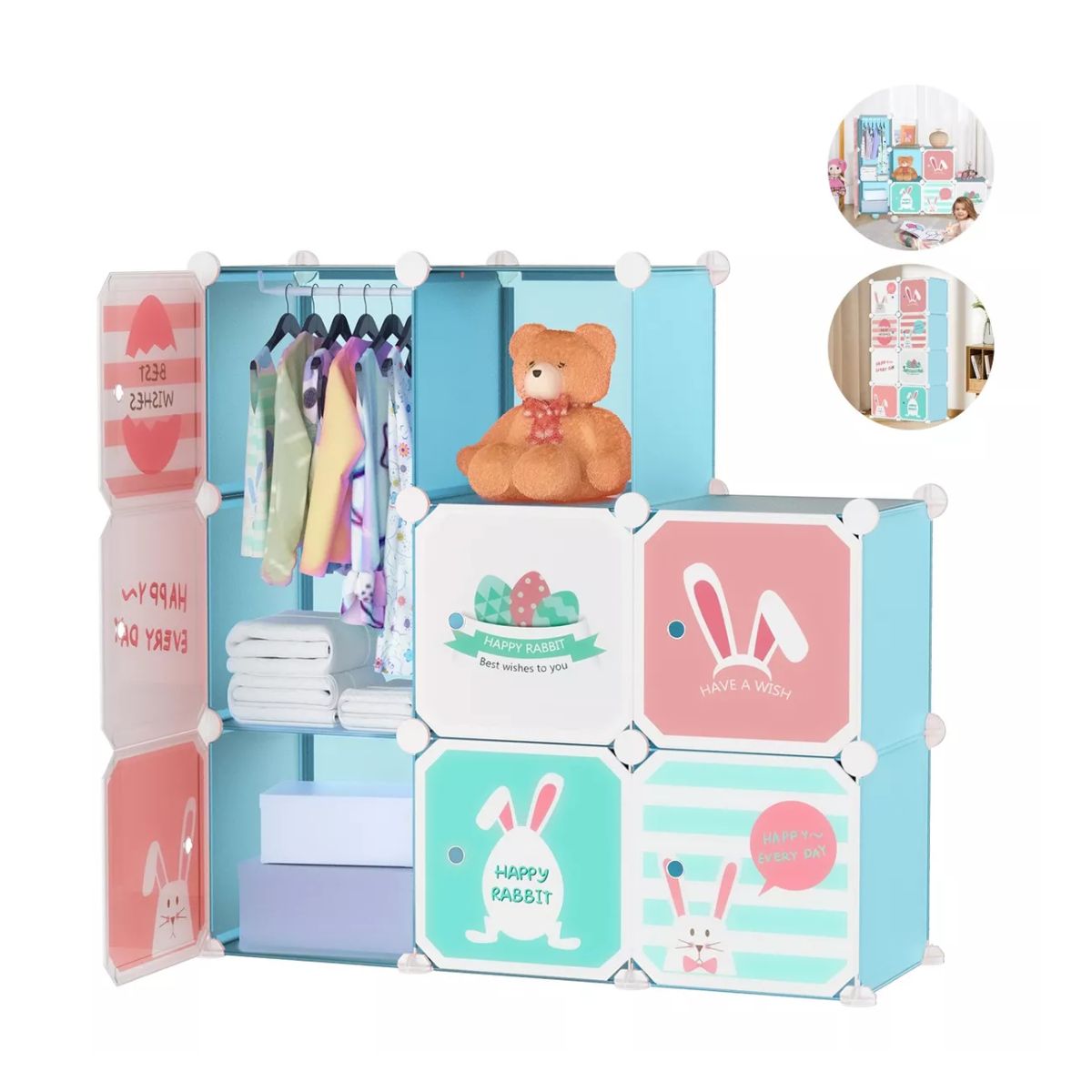 Closet Organizador Armario Plástico Portátil Dibujos Animado Azul