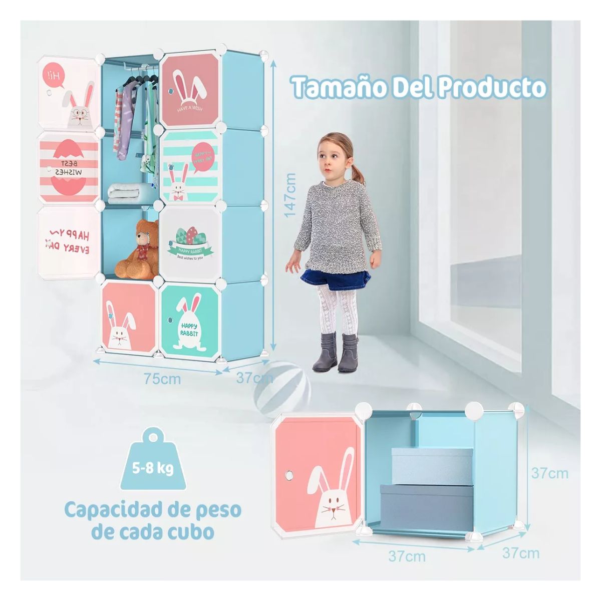 Closet Organizador Armario Plástico Portátil Dibujos Animado Azul