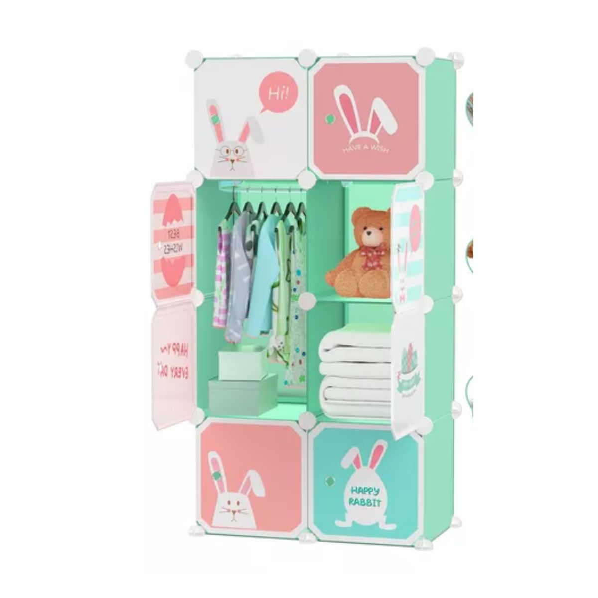 Closet Organizador Armario Plástico Portátil Dibujos Animado VERDE