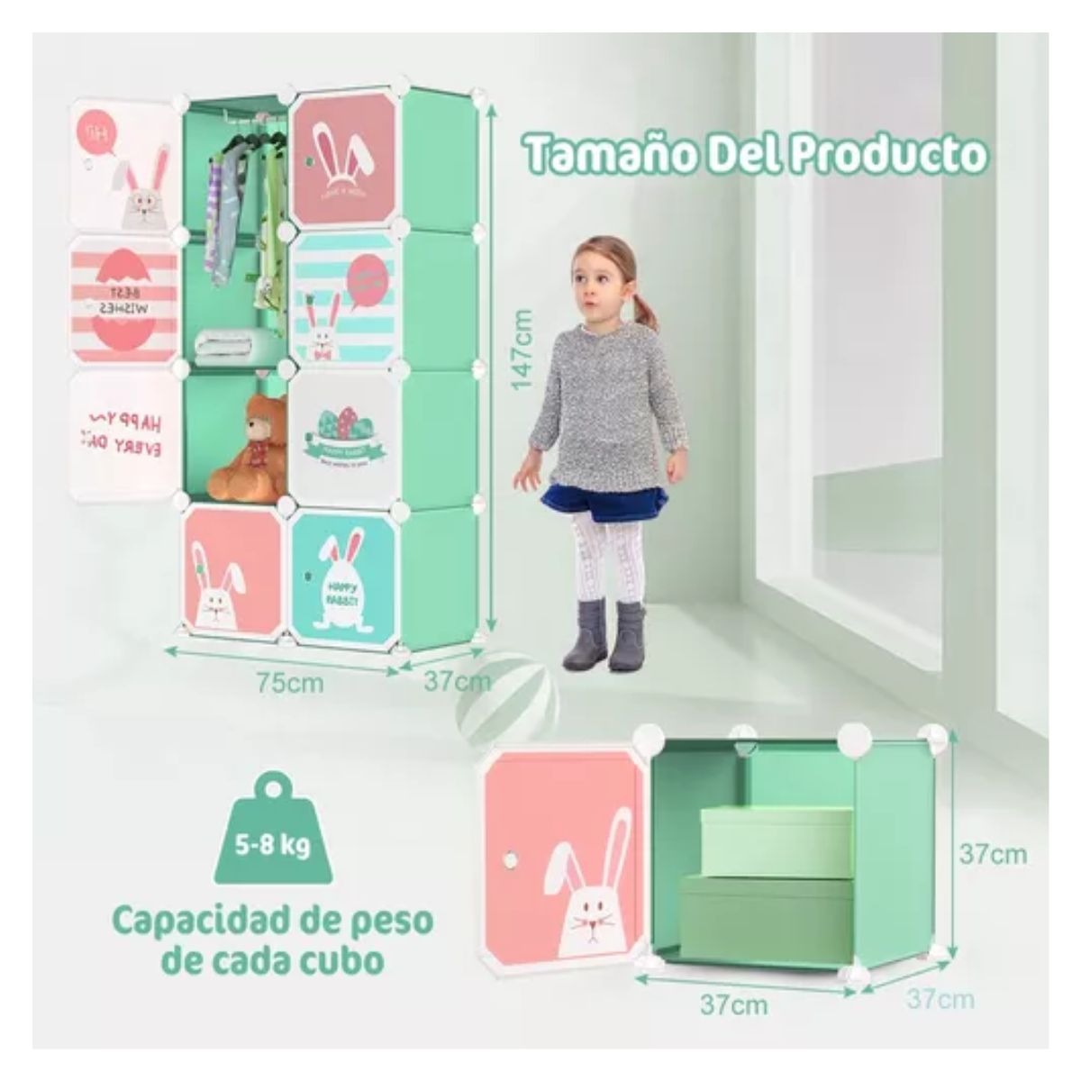 Closet Organizador Armario Plástico Portátil Dibujos Animado VERDE