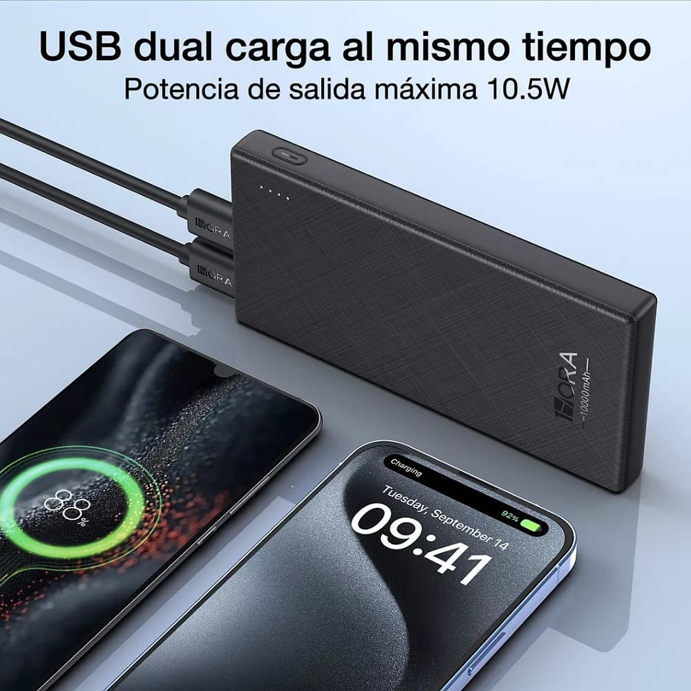 Power Bank Batería Portátil 10000mah Bateria 1hora Gar263 Power Bank Con Indicador De Luz Y Tipo C Baterias Portatiles Celulares Con 2 Usb Salidas Y 1 Entrada Tipo C Negro