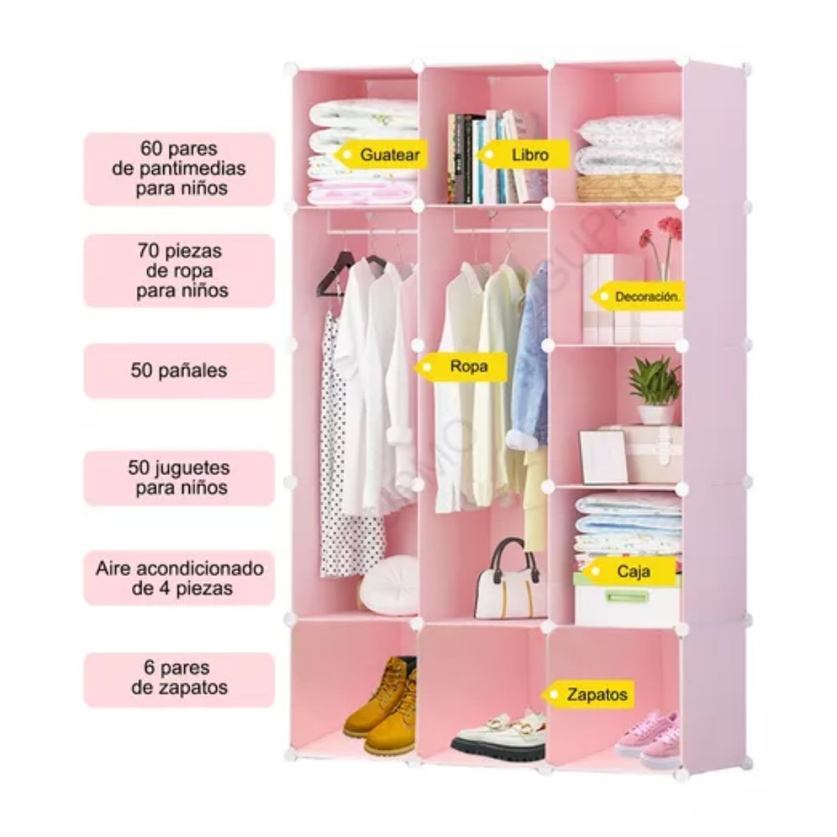 Closet Armario Portátil Closet Recamara Organizado 15 Puerta ROSA