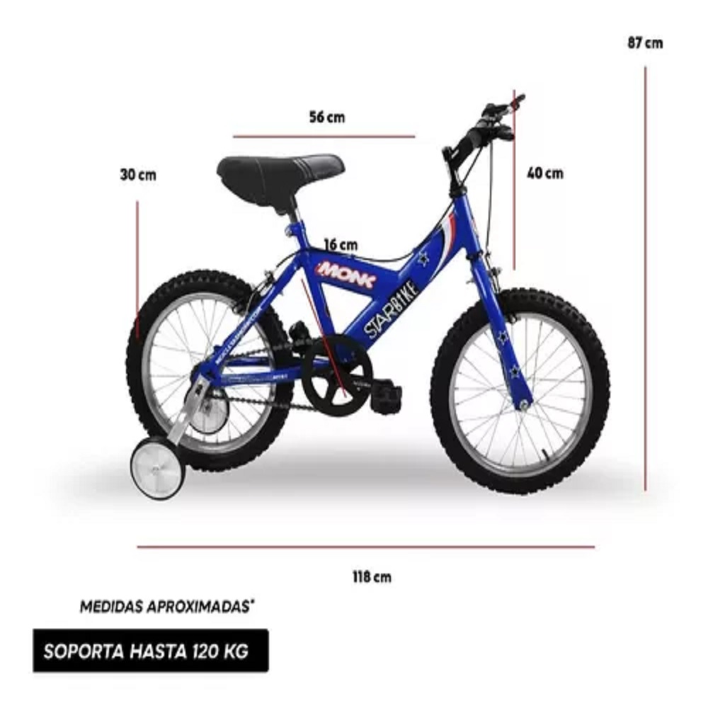 Bicicleta Monk Rodada 16 Starbiker 1 velocidad niño y niña