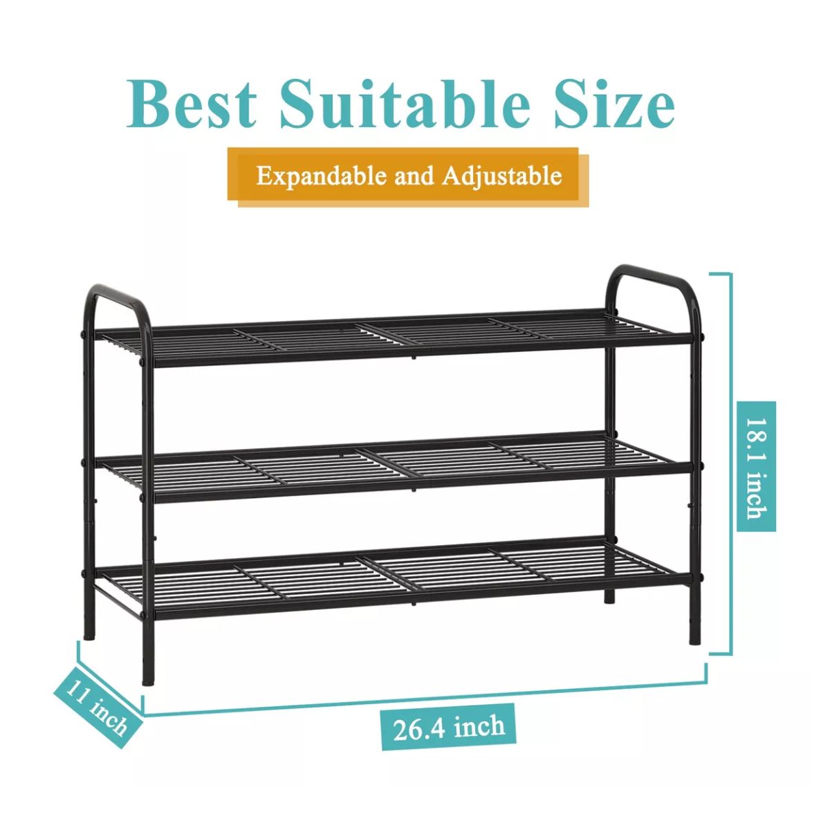 Zapatera 3 Niveles De Metal, Organizador De Zapatos Apilable NEGRO