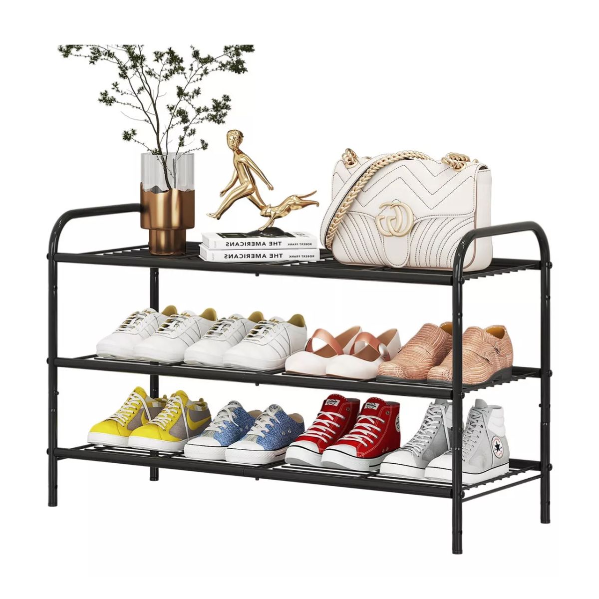 Zapatera 3 Niveles De Metal, Organizador De Zapatos Apilable NEGRO