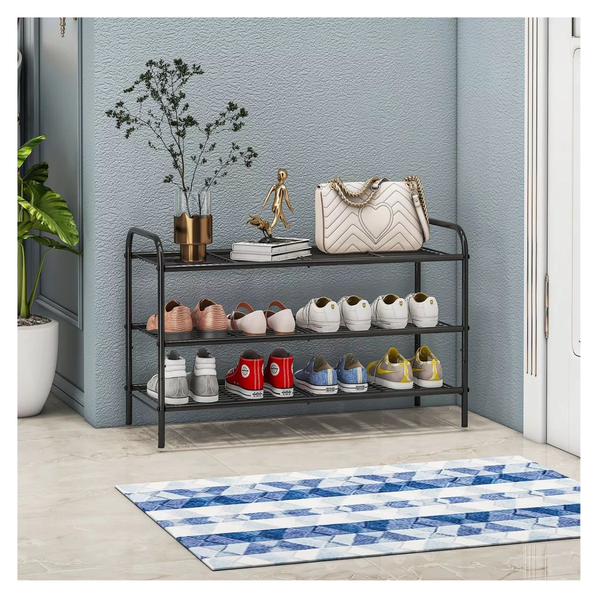 Zapatera 3 Niveles De Metal, Organizador De Zapatos Apilable NEGRO