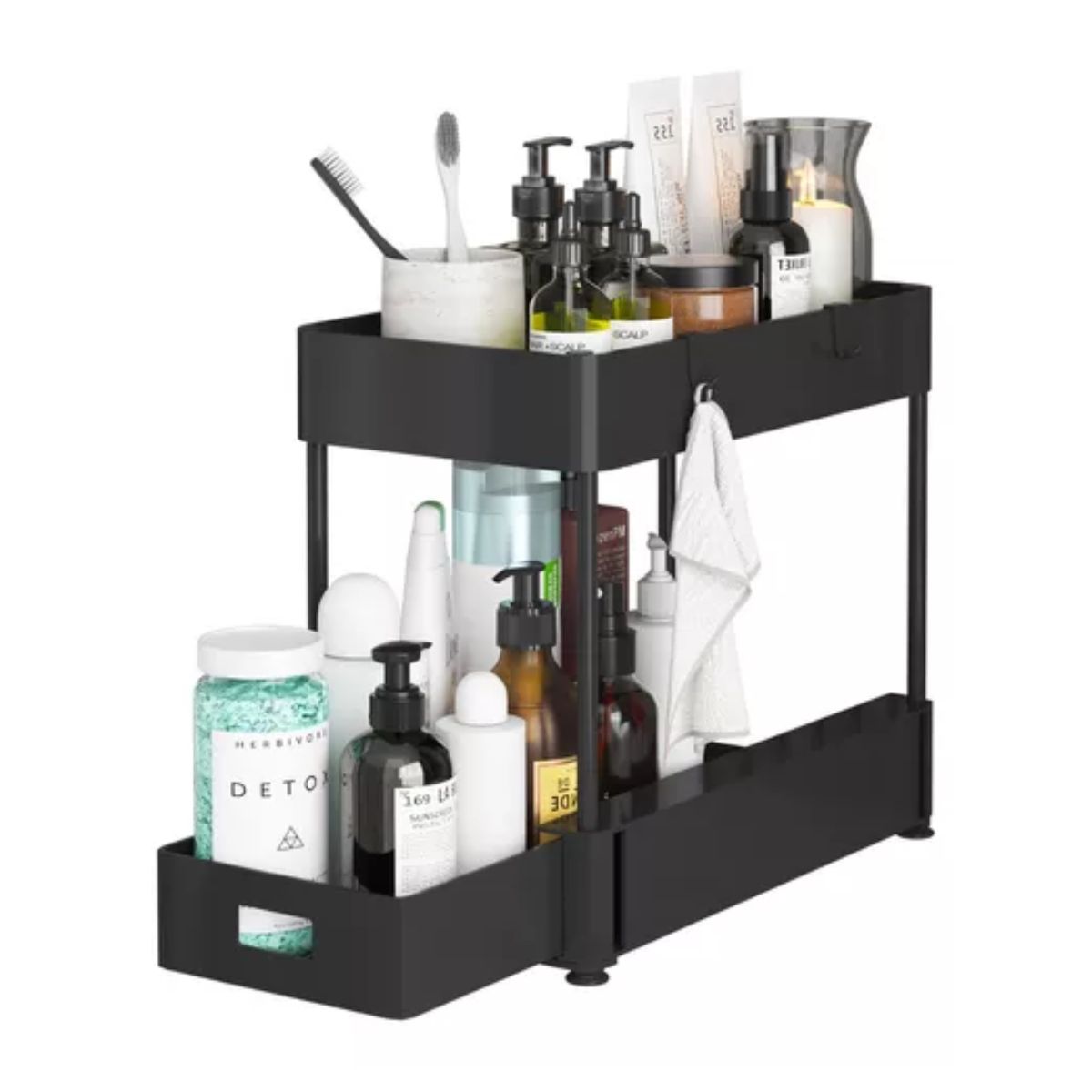 Estante Organizador Cocina De 2 Niveles Con Cajón Deslizante NEGRO