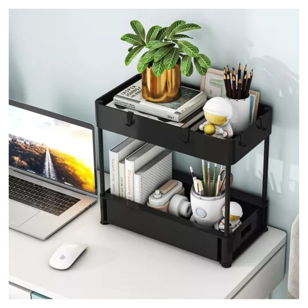 Estante Organizador Cocina De 2 Niveles Con Cajón Deslizante NEGRO