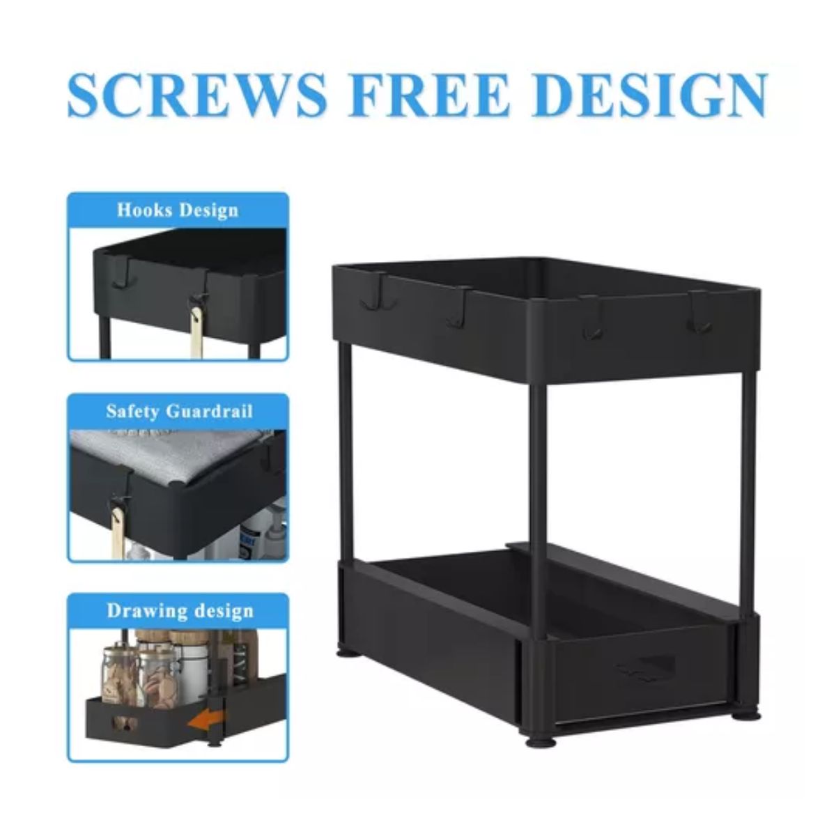 Estante Organizador Cocina De 2 Niveles Con Cajón Deslizante NEGRO