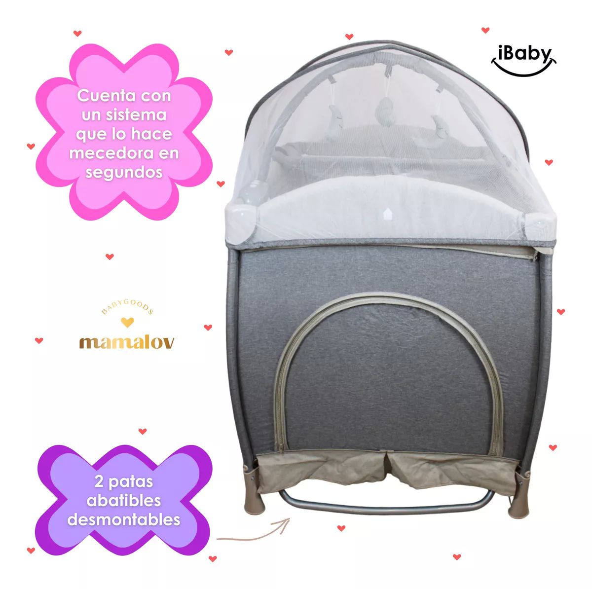 Cuna Mecedora Corral Para Bebé Ibaby Milan 3 En 1 | Beige