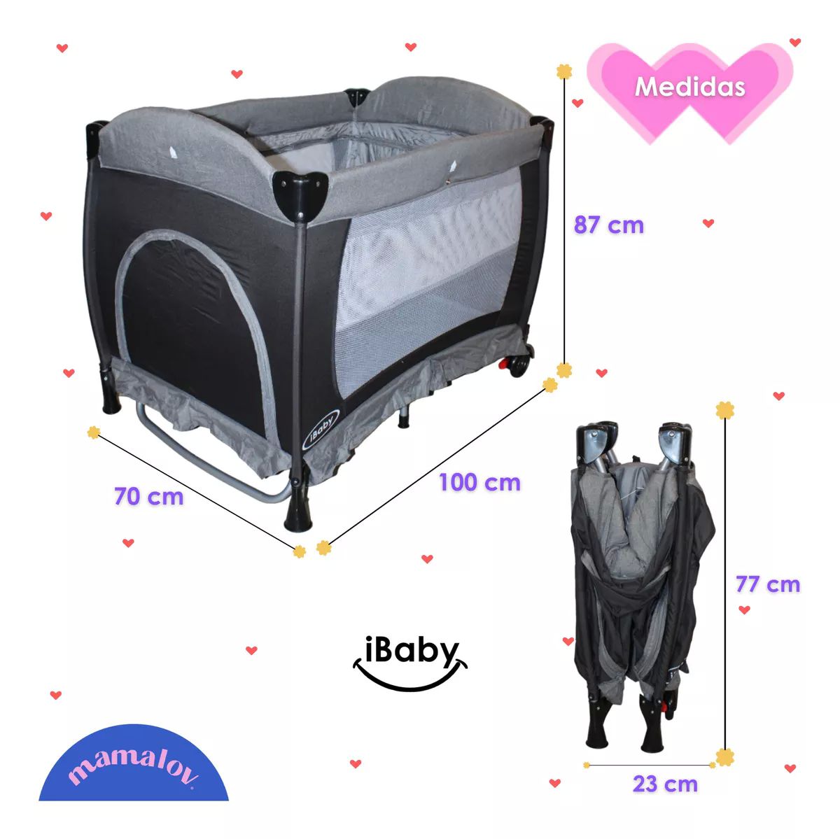Cuna Corral Mecedora Para Bebé Ibaby Milan 3 En 1 | Negro
