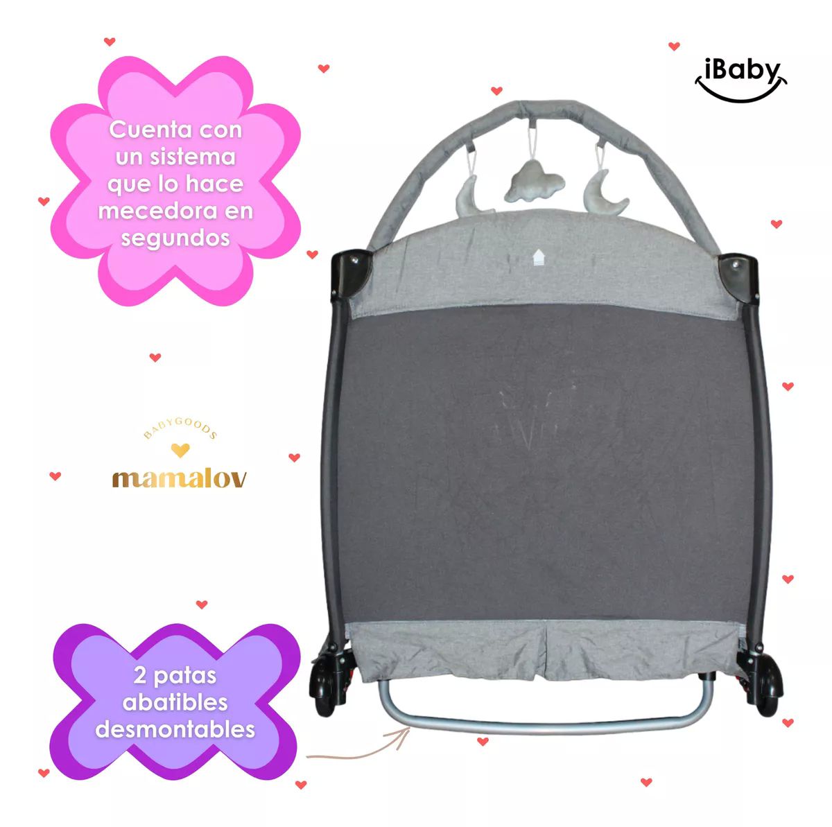 Cuna Corral Mecedora Para Bebé Ibaby Milan 3 En 1 | Negro