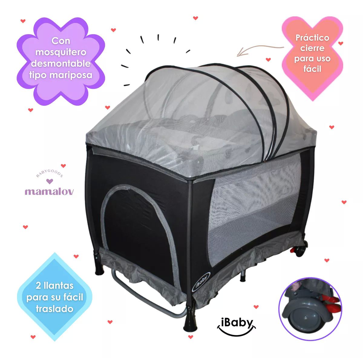 Cuna Corral Mecedora Para Bebé Ibaby Milan 3 En 1 | Negro