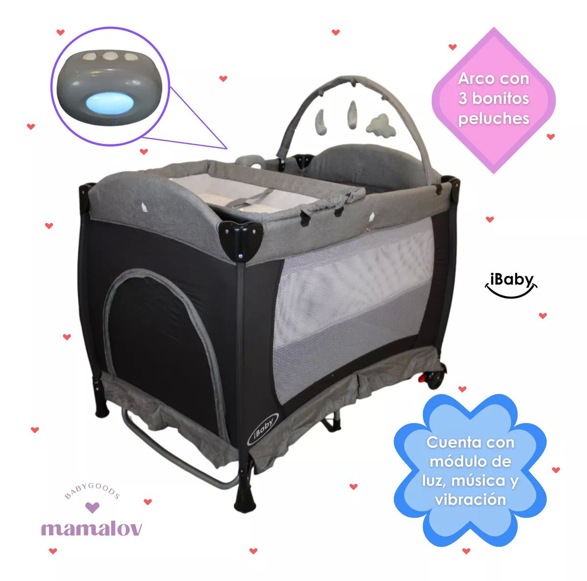 Cuna Corral Mecedora Para Bebé Ibaby Milan 3 En 1 | Negro