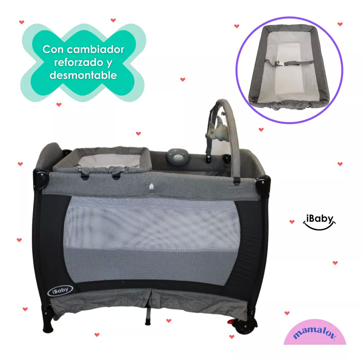 Cuna Corral Mecedora Para Bebé Ibaby Milan 3 En 1 | Negro