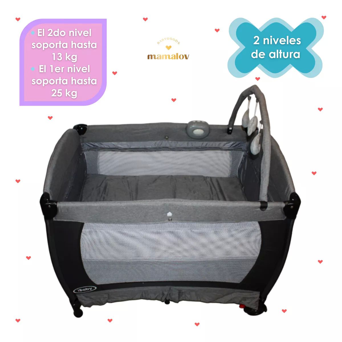 Cuna Corral Mecedora Para Bebé Ibaby Milan 3 En 1 | Negro