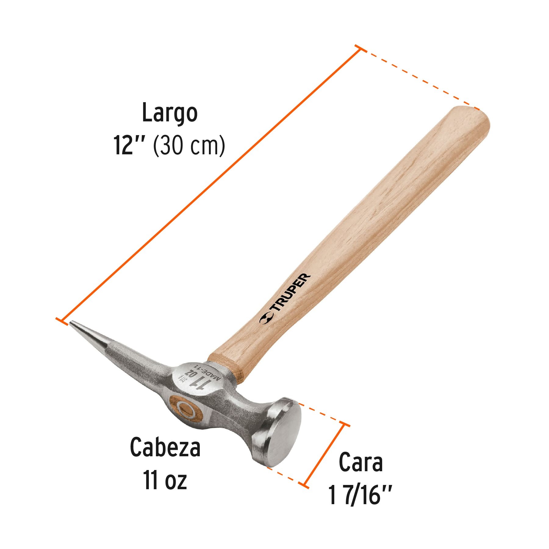 MARTILLO DESABOLLADOR 11 OZ PUNTA LARGA, MANGO 12", TRUPER 16872