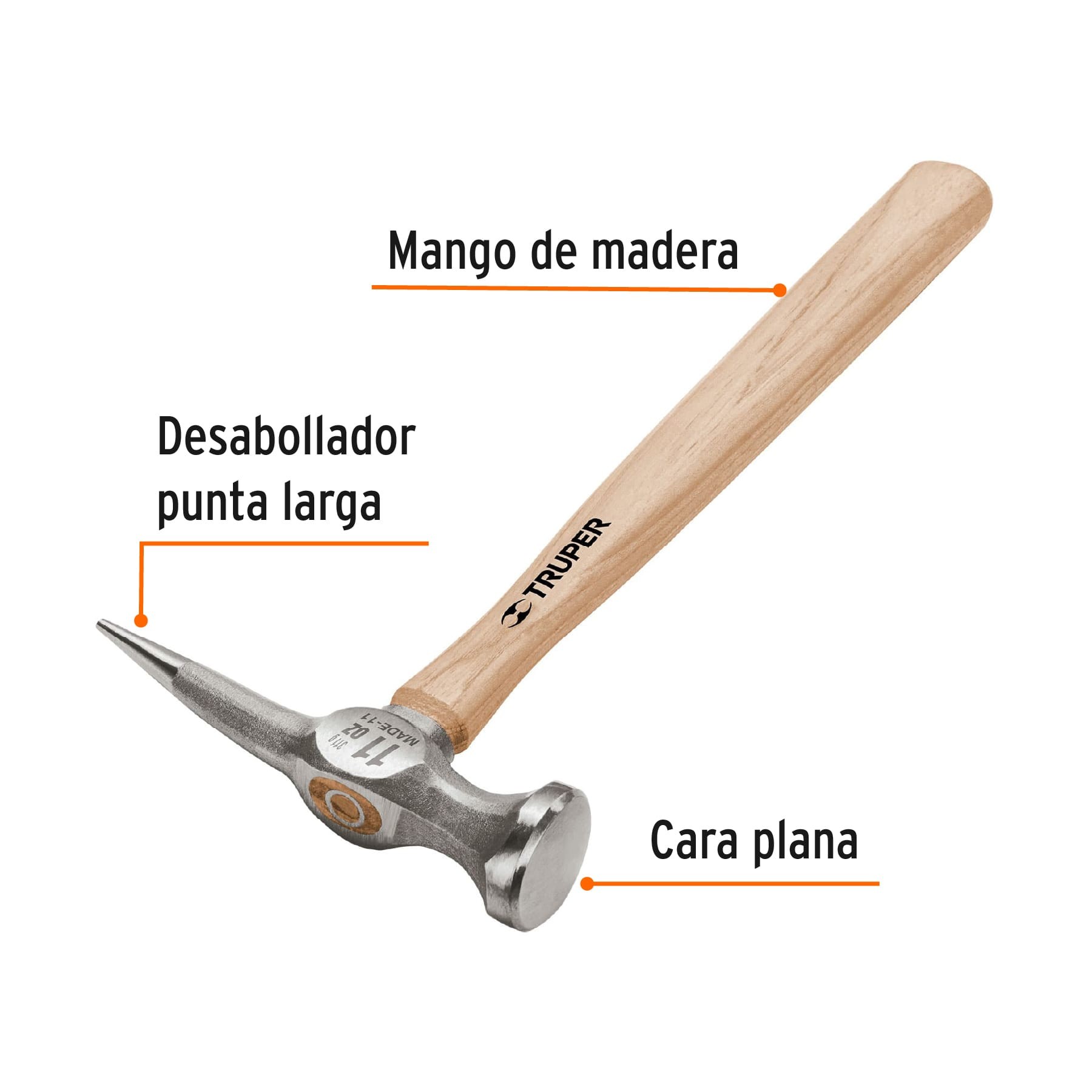 MARTILLO DESABOLLADOR 11 OZ PUNTA LARGA, MANGO 12", TRUPER 16872