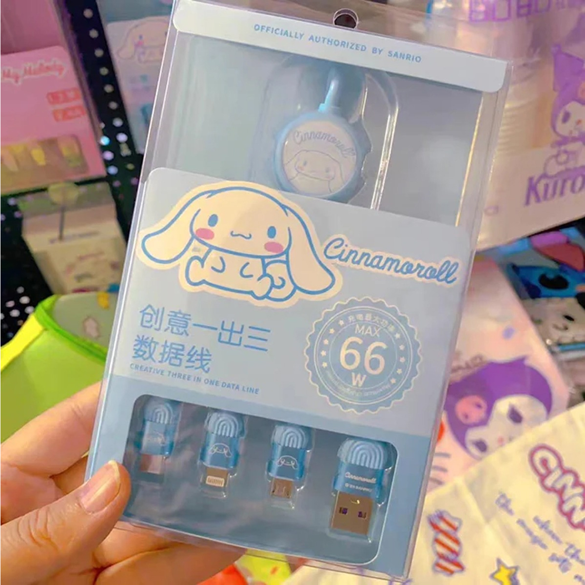Cable de Carga Sanrio Cinnamoroll 3 en 1.