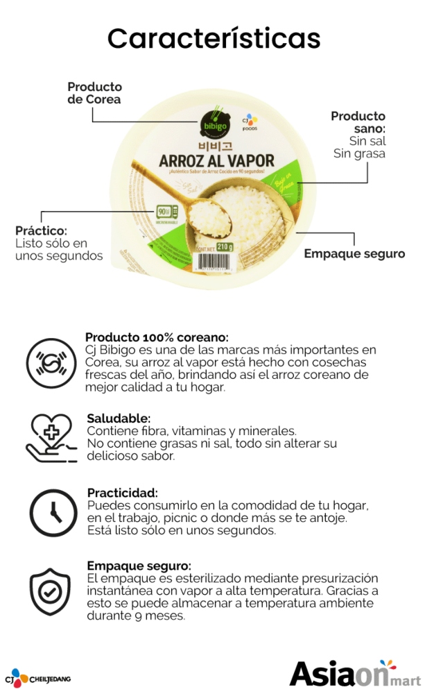 Arroz Al Vapor Instantáneo Bibigo 6pzas 300g