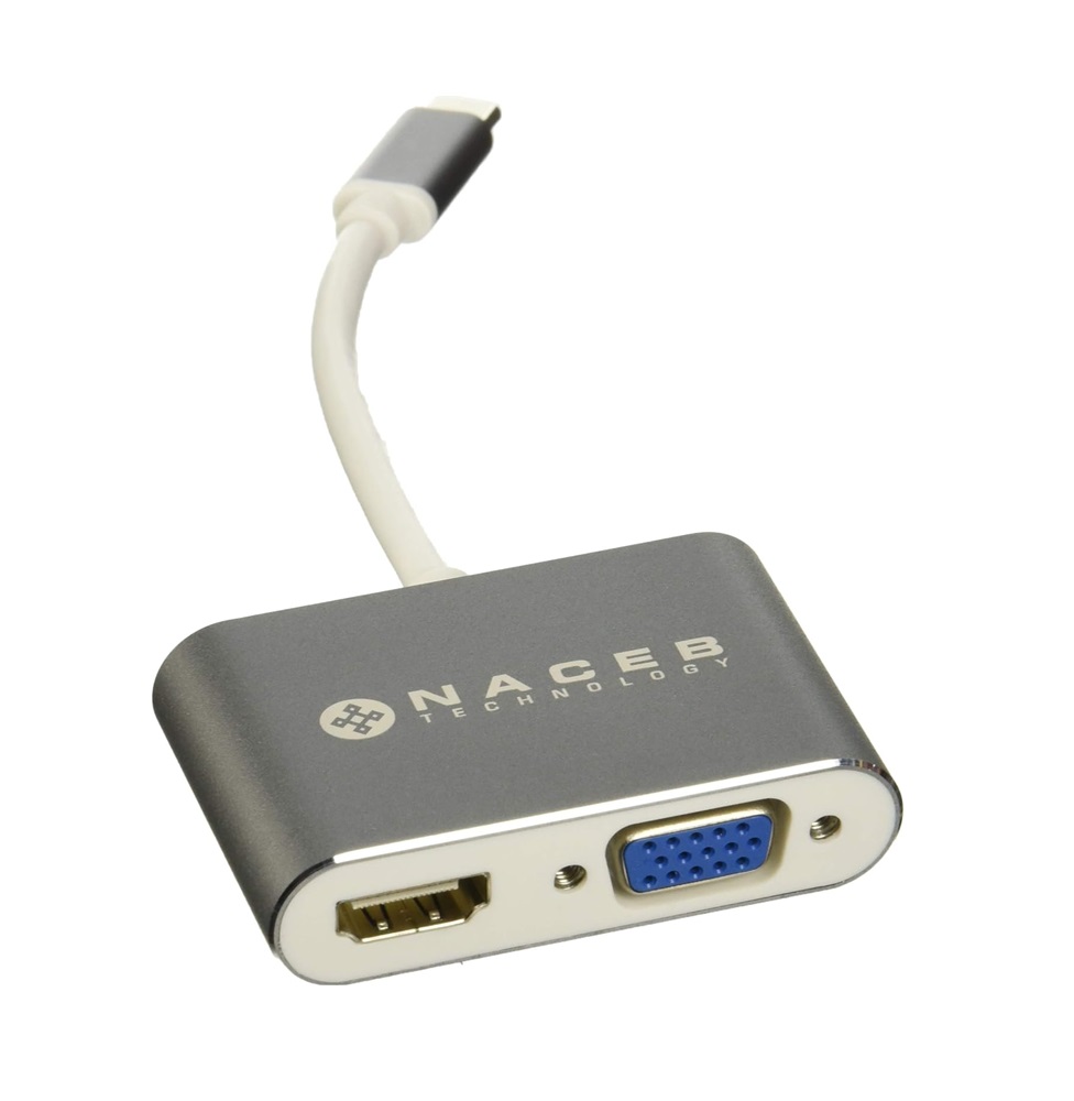 Adaptador USB 3.0 Macho - HDMI/VGA Hembra Naceb Gris/Blanco