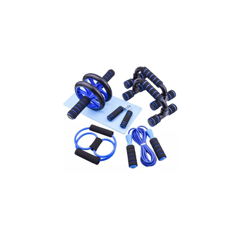 Kit Rodillo Abdominal Barras Push-up Cuerda Ejercitador Mano.