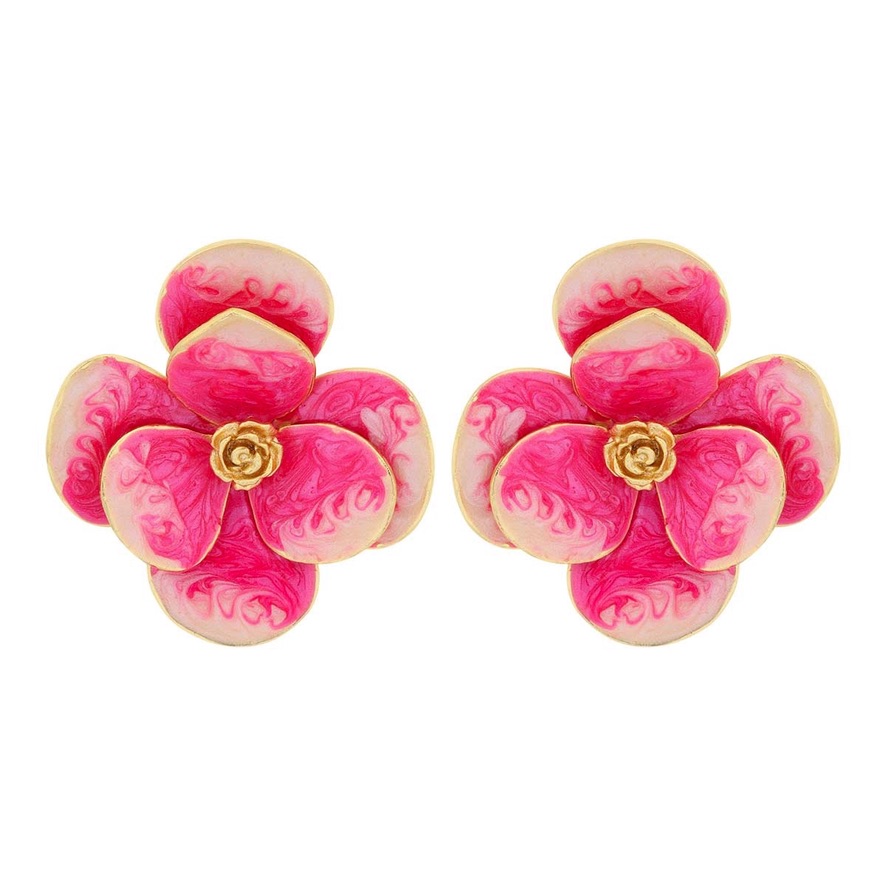 Aretes Flor de Orquídea: Flor Primaveral con Pétalos Esmaltados en Rosa