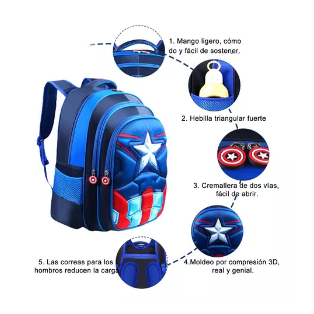 Mochila Kinder Escolar Capitan America Azul