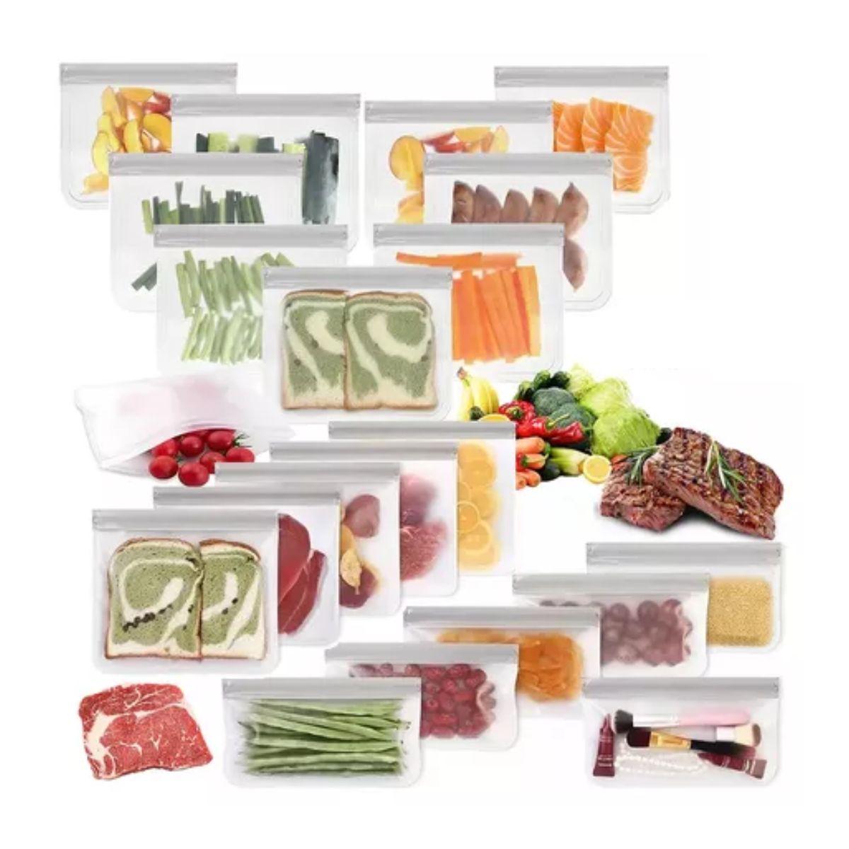 20 Pcs Bolsas De Silicona Reutilizables Para Alimentos transparente 