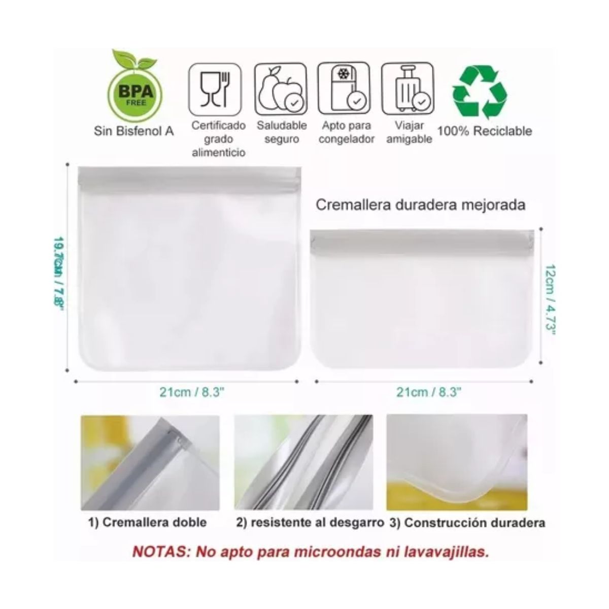20 Pcs Bolsas De Silicona Reutilizables Para Alimentos transparente 