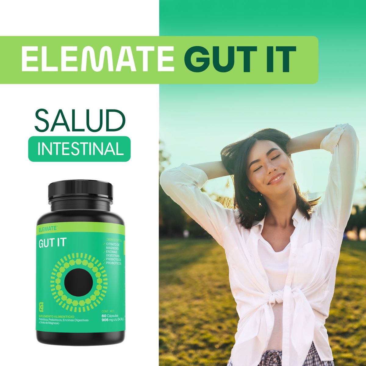 Suplemento 100% Natural A base de Probióticos, Prebióticos, Enzimas Digestivas, Citrato de Magnesio. 60 Cápsulas Veganas. Apoyo Digestivo