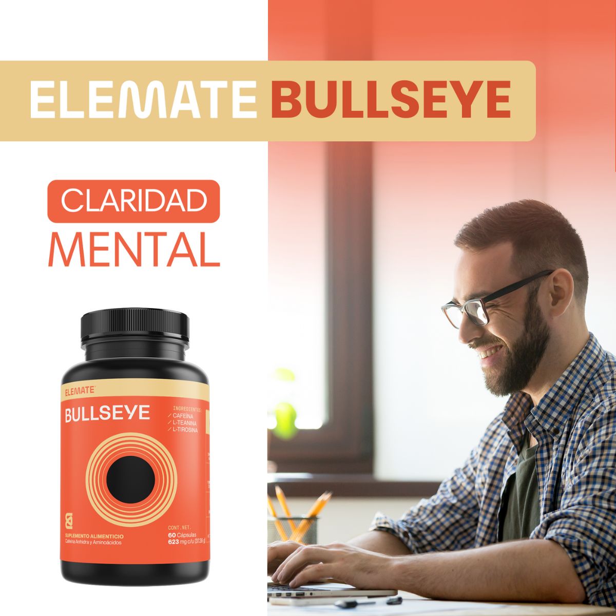 Suplemento Alimenticio 100% Natural Contiene L-Tirosina, Cafeína Anhidra y L-Teanina. Incluye 60 Cápsulas Veganas. Energía y Enfoque Mental