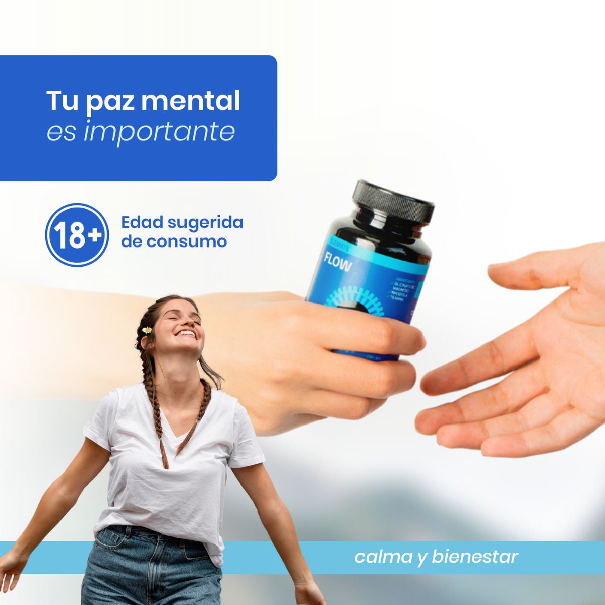 Suplemento Alimenticio 100% Natural Para el Estres Hecho a Base de Magnesio, L-Teanina y  Rhodiola. Contiene 60 Cápsulas Veganas. Apoyo a la Rutina Diaria