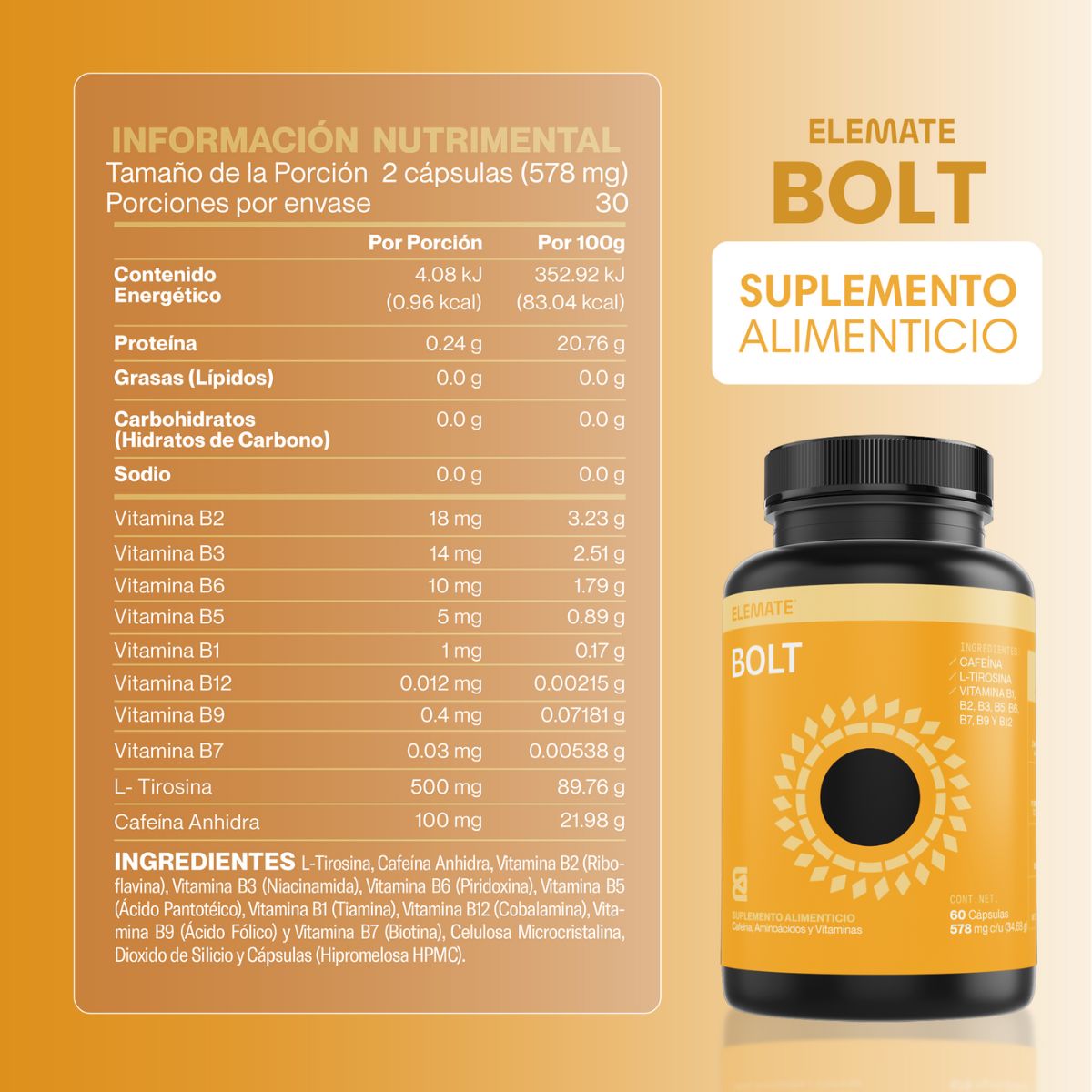 Pack Rendimiento Pre Entreno: Combinación de Bullseye y Bolt. Suplementos 100% Naturales con Vitaminas B, L-Tirosina, Cafeína Anhidra, L-Teanina. Incluye 60 Cápsulas Veganas cada Pote