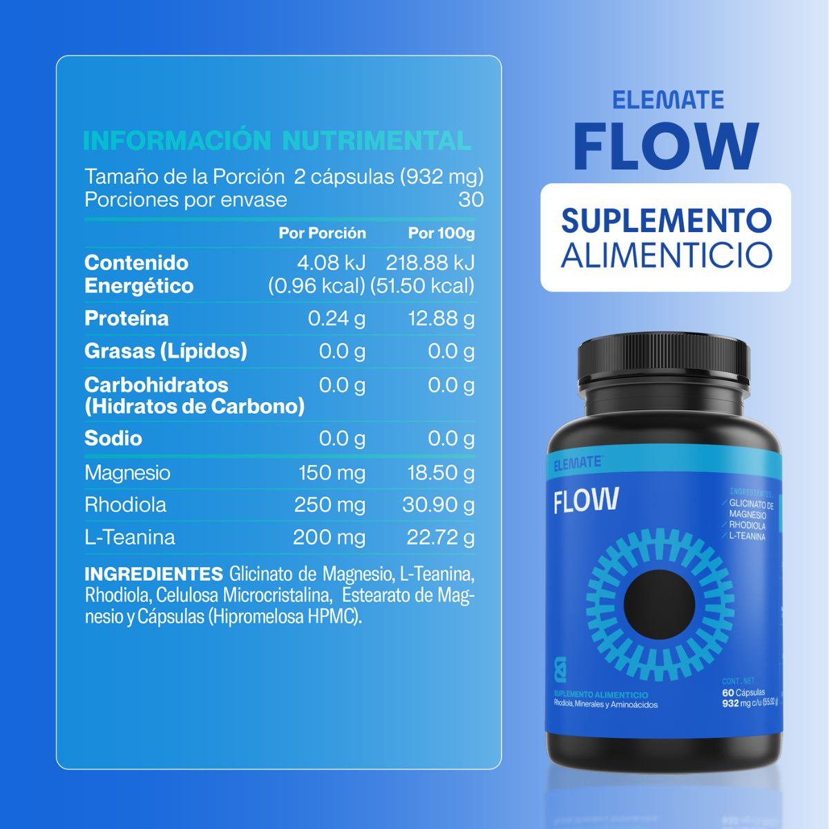 Suplementos a base de Magnesio L-Tirosina, Cafeína Anhidra, L-Teanina y Rhodiola. Pack x 2.  Incluye 60 Cápsulas Veganas