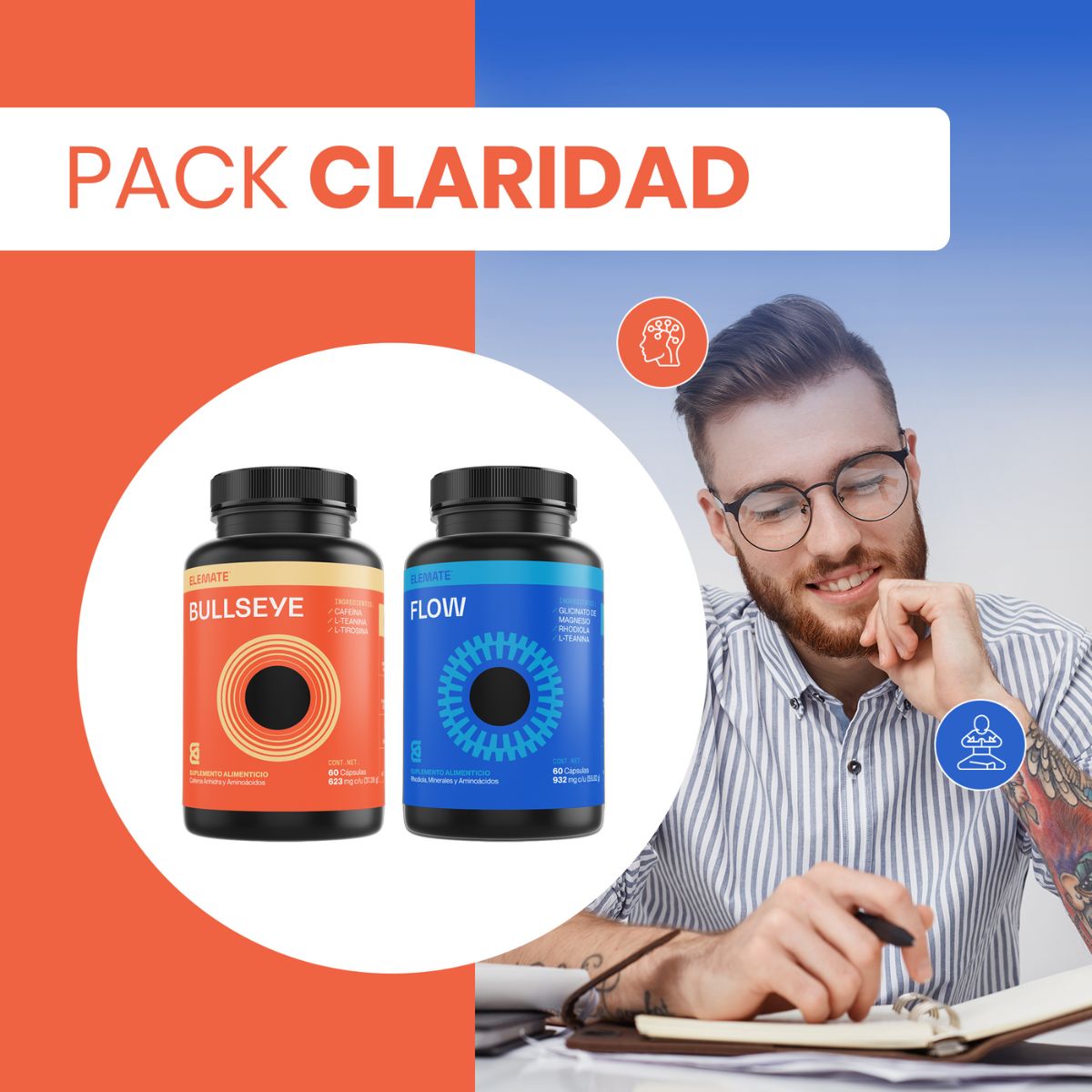 Suplementos a base de Magnesio L-Tirosina, Cafeína Anhidra, L-Teanina y Rhodiola. Pack x 2.  Incluye 60 Cápsulas Veganas