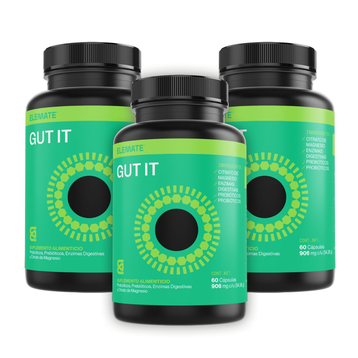  Kit x3 Gut It Suplemento 100% Natural A base de Probióticos, Prebióticos, Enzimas Digestivas, Citrato de Magnesio. 60 Cápsulas Veganas por Bote. Apoyo Digestivo