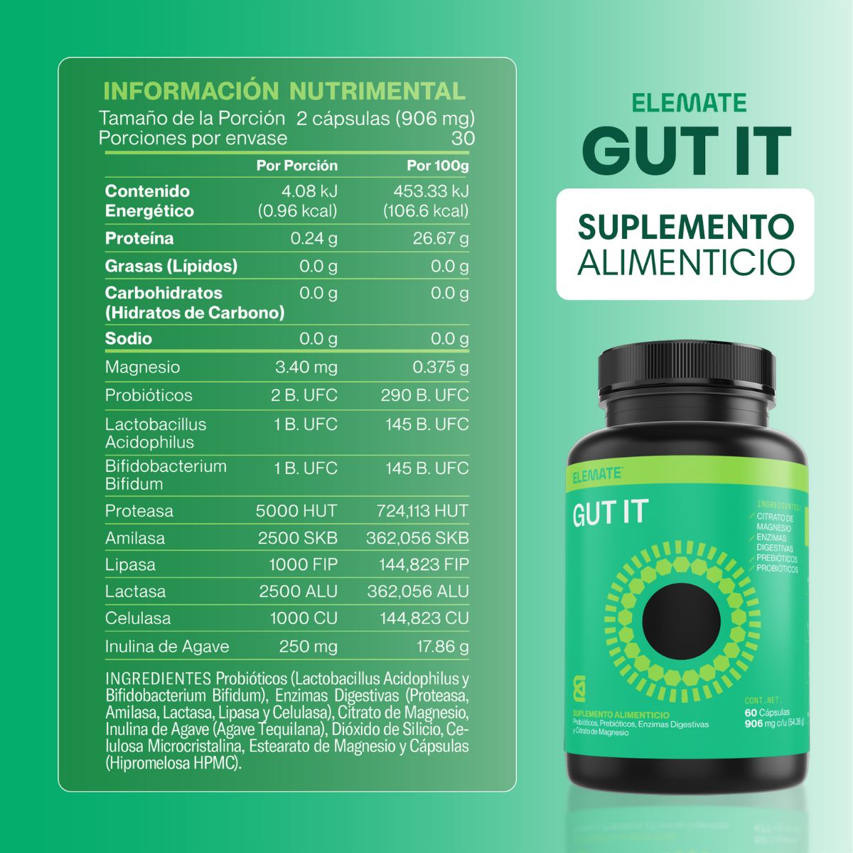  Kit x3 Gut It Suplemento 100% Natural A base de Probióticos, Prebióticos, Enzimas Digestivas, Citrato de Magnesio. 60 Cápsulas Veganas por Bote. Apoyo Digestivo