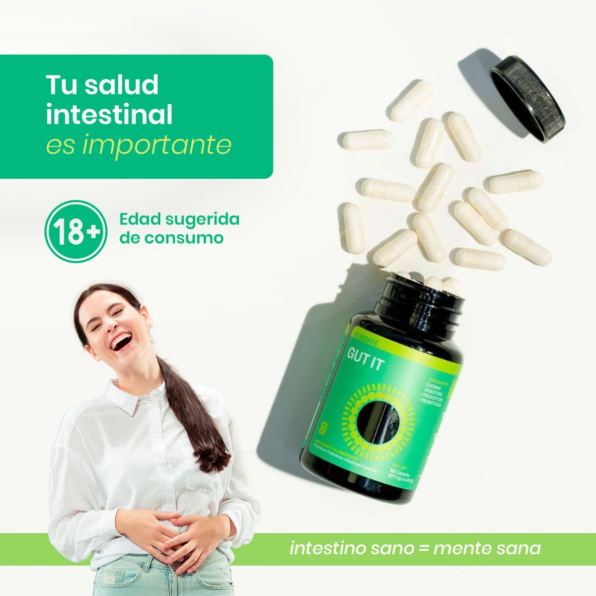  Kit x3 Gut It Suplemento 100% Natural A base de Probióticos, Prebióticos, Enzimas Digestivas, Citrato de Magnesio. 60 Cápsulas Veganas por Bote. Apoyo Digestivo