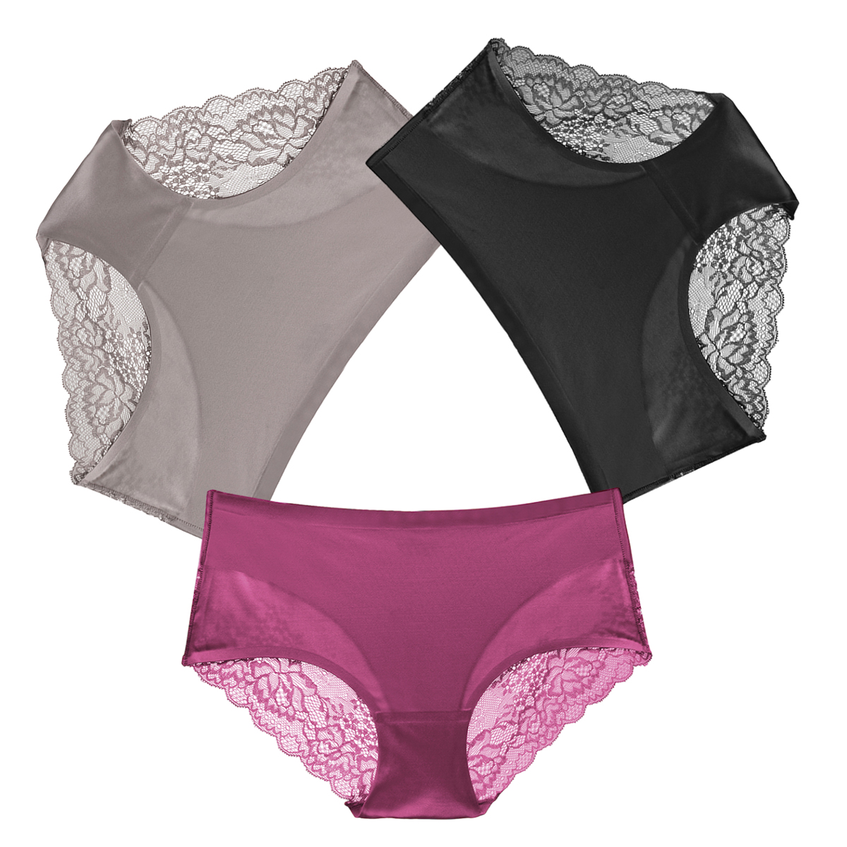Pack 3 Panty Pantaletas Dama Encaje Satin Ropa Interior Sexy