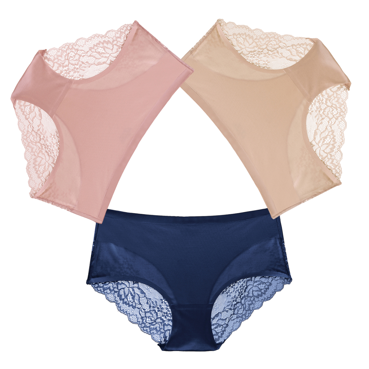 Pack 3 Panty Pantaletas Dama Encaje Satin Ropa Interior Sexy