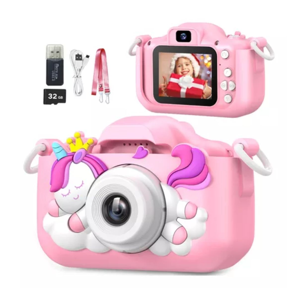 Cámara Digital Hd De Doble Lente 1080p Para Niños 32gb rosa